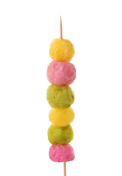 Skewer Color Cotton Balls Isolated White Sweet Candy — Stock Photo, Image