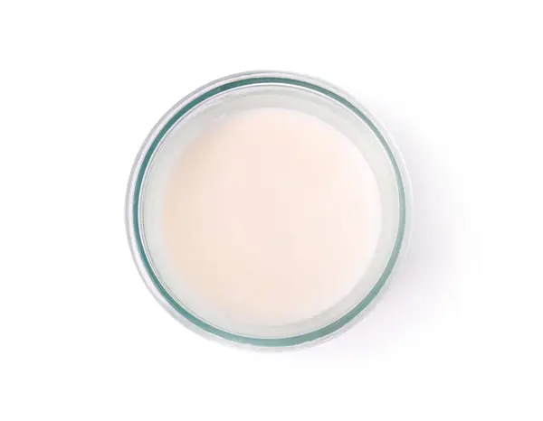 Ποτήρι Νωπού Γάλακτος Που Απομονώνεται Λευκό Κορυφαία Άποψη — Φωτογραφία Αρχείου