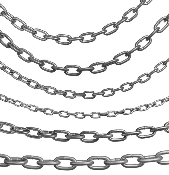 Set Different Sized Metal Chains Isolated White — Stock Photo, Image