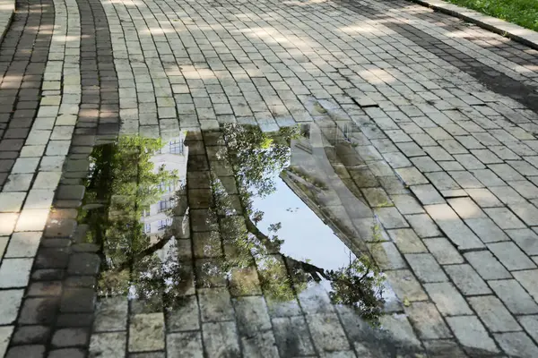 Puddle Rain Street Tiles Outdoors — Stock Photo, Image