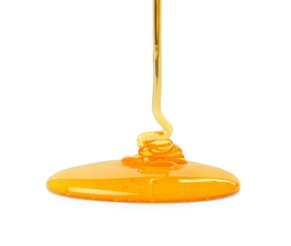 Χύσιμο Νόστιμο Φυσικό Μέλι Απομονωμένο Λευκό — Φωτογραφία Αρχείου