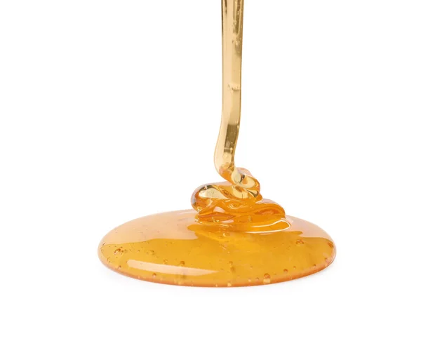 Pouring Tasty Natural Honey Isolated White — Stock Photo, Image