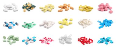 Beyazın üzerine izole edilmiş farklı haplar.