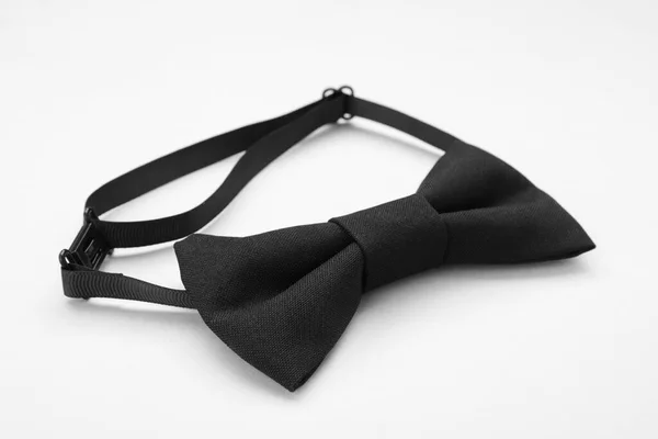 Stylish Black Bow Tie White Background Closeup — Stock Photo, Image