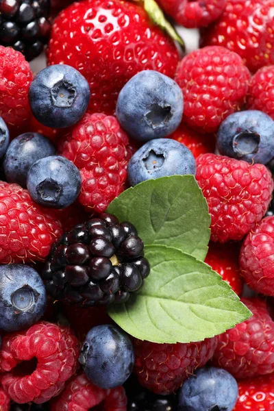 Different Fresh Ripe Berries Background Closeup View — Stock Photo, Image
