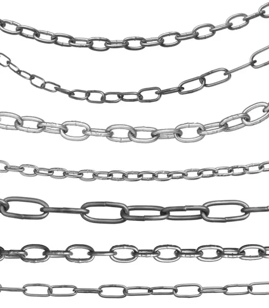 Set Different Metal Chains Isolated White — Stock Photo, Image