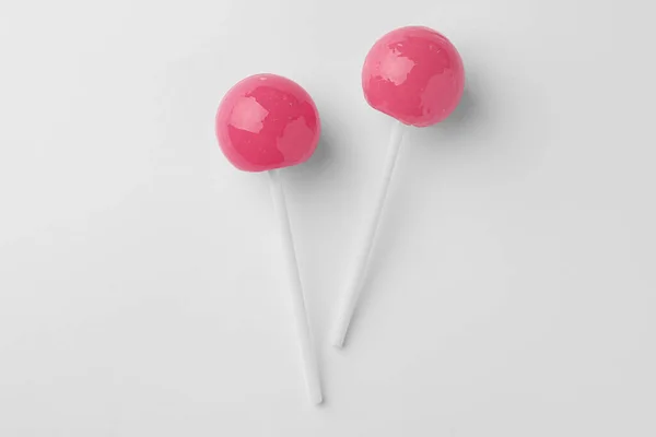 Tasty Lollipops White Background Flat Lay — Stock Photo, Image