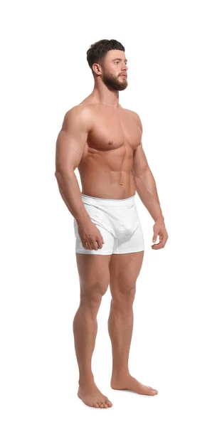 Hombre Musculoso Guapo Aislado Blanco Cuerpo Sexy — Foto de Stock