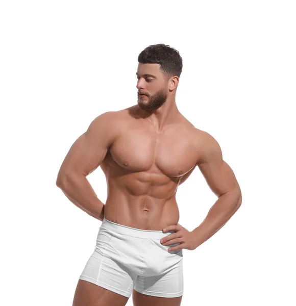 Handsome Muscular Man Isolated White Sexy Body — Stock Photo, Image