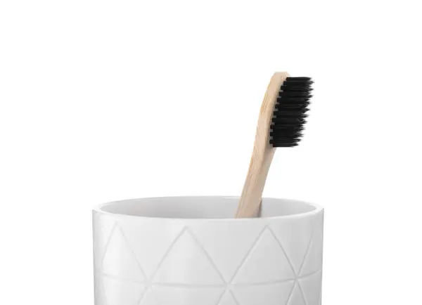 Bambus Zahnbürste Halterung Isoliert Auf Weiß — Stockfoto