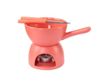 Fondü seti beyaza izole edildi. Mutfak malzemeleri.