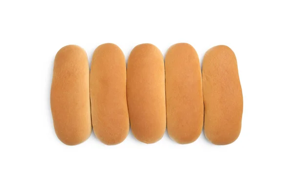 Tasty Fresh Buns Hot Dogs White Background Top View — Stock Photo, Image