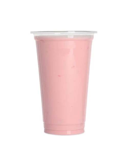 Пластиковая Чашка Вкусного Смузи Изолированного Белом — стоковое фото
