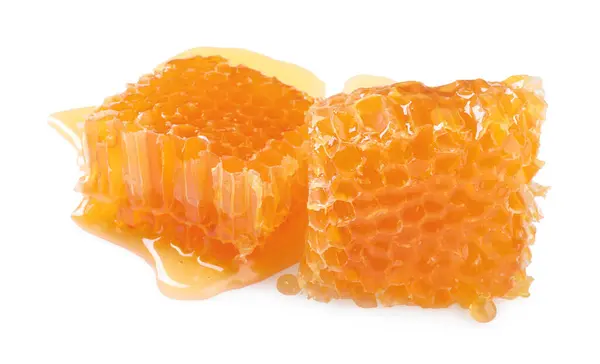 Naturliga Honungskakor Med God Honung Isolerad Vitt — Stockfoto