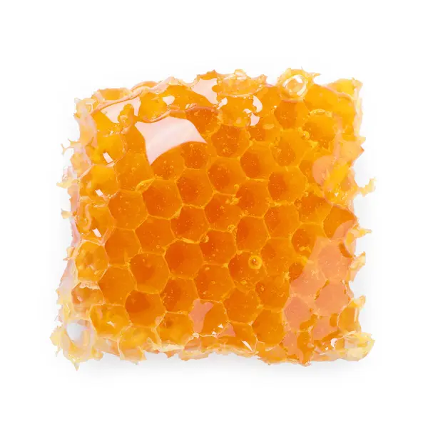 ホワイト トップビューで隔離されたおいしい蜂蜜と天然ハニカム — ストック写真