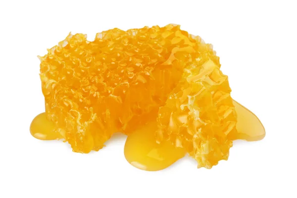 Кусочки Натуральной Соты Вкусным Медом Изолированы Белом — стоковое фото
