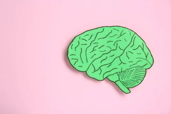Αποκοπή Χαρτιού Από Ανθρώπινο Εγκέφαλο Ροζ Φόντο Πάνω Όψη Χώρος — Φωτογραφία Αρχείου