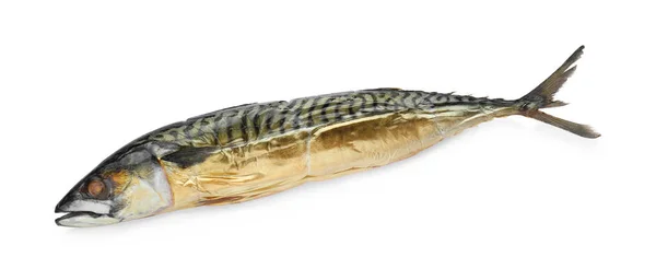 Lahodná Uzená Makrela Izolovaná Bílém Pohled Shora — Stock fotografie