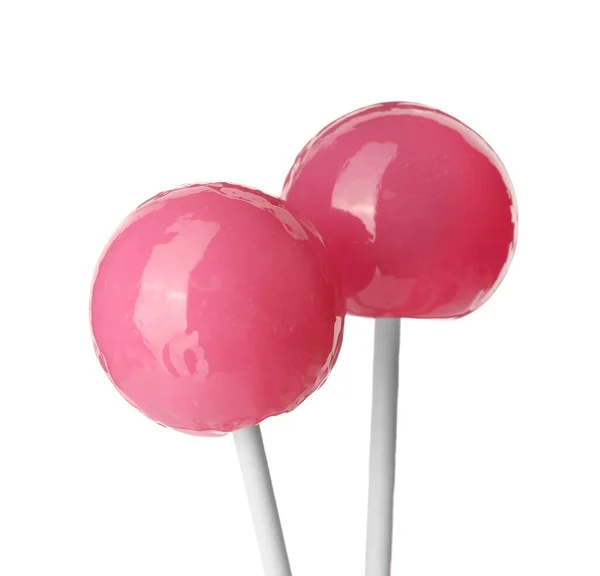 Lollipops Rosa Saborosos Isolados Branco Produto Confeitaria — Fotografia de Stock