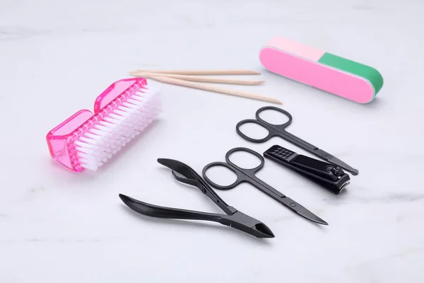 Set Pedicure Tools White Table — Stock Photo, Image