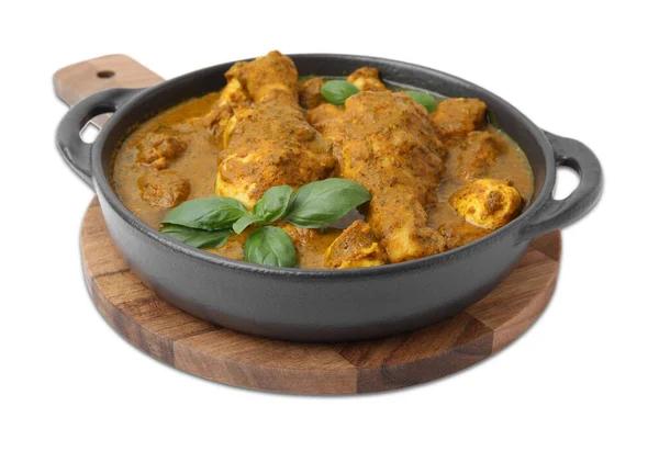 Finom Csirke Curry Mártással Fehér Bazsalikommal — Stock Fotó