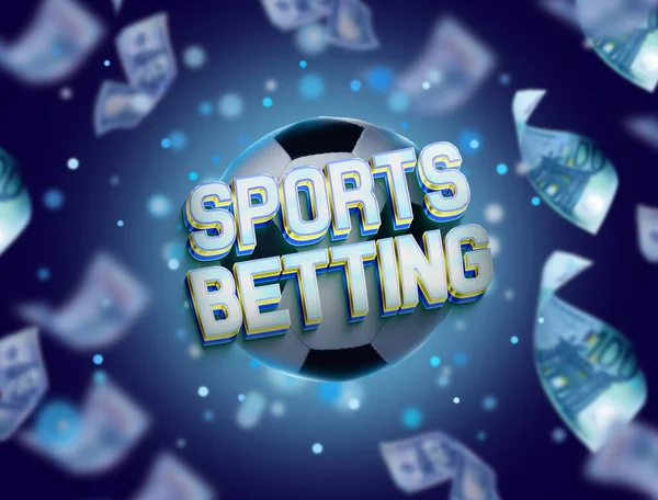 Bookmaking Words Sports Betting Soccer Ball Flying Dollars Blue Background — Stock Photo, Image