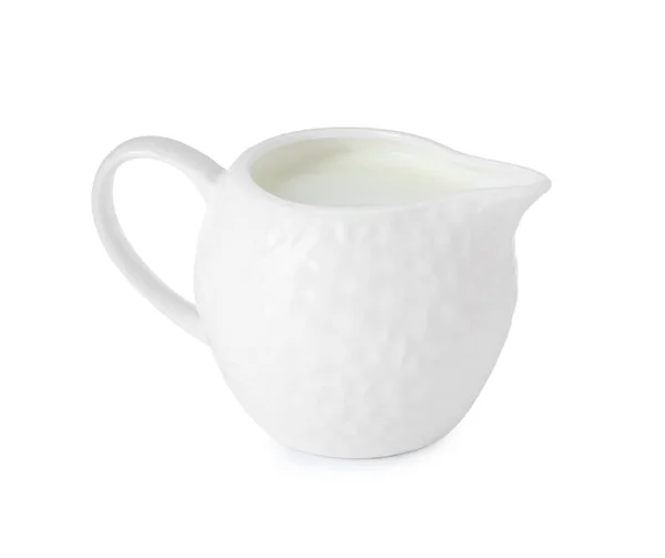 Een Kan Vol Verse Melk Geïsoleerd Wit — Stockfoto