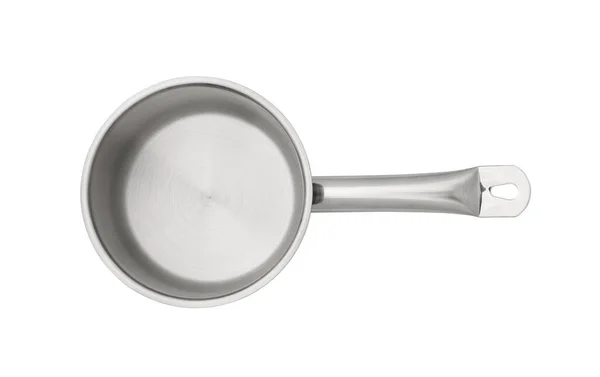One Steel Saucepan Isolated White Top View — Stock Photo, Image