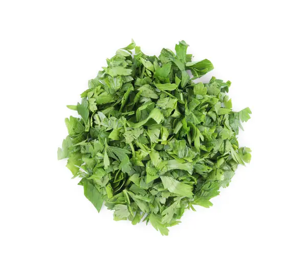 Heap Chopped Parsley Leaves Isolated White Top View — Stock Photo, Image