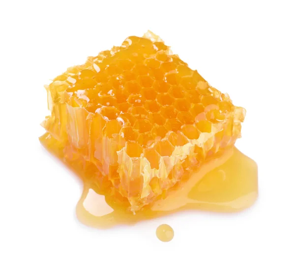 Természetes Méhsejt Ízletes Méz Elszigetelt Fehér — Stock Fotó
