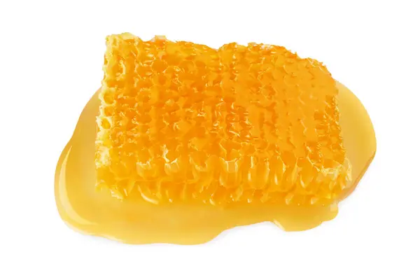 Natuurlijke Honingraat Met Smakelijke Honing Geïsoleerd Wit — Stockfoto
