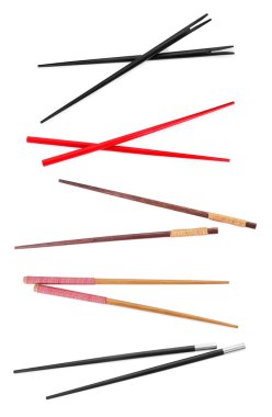 Farklı yemek çubukları ile beyaz, üst görünüm izole