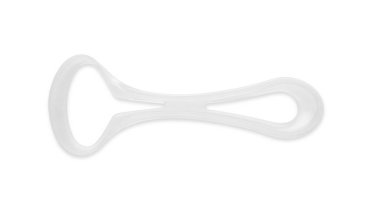 Bir plastik dil temizleyicisi beyaza izole edilmiş, üst manzara. Diş bakımı