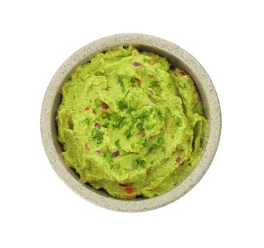 Bir kase lezzetli guacamole, beyaz, üst manzara