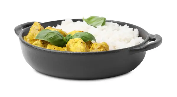 Pyszny Ryż Kurczak Sosem Curry Izolowane Białym — Zdjęcie stockowe
