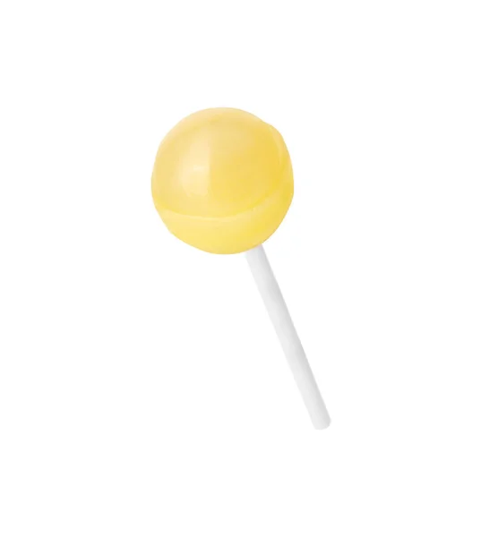 白で隔離された1つの甘い黄色いロリポップ — ストック写真