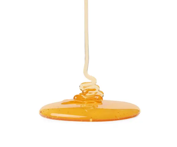 Χύσιμο Νόστιμο Φυσικό Μέλι Απομονωμένο Λευκό — Φωτογραφία Αρχείου