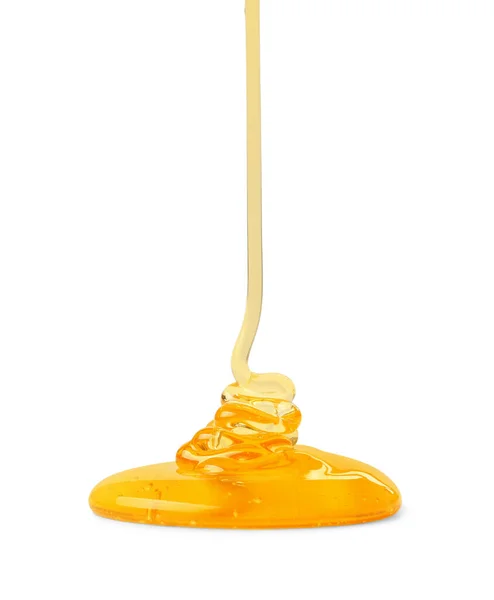 Pouring Tasty Natural Honey Isolated White — Stock Photo, Image