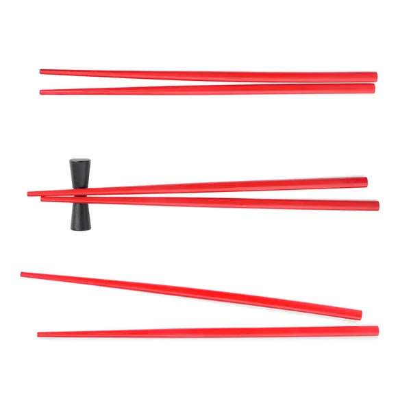 Collage Red Chopsticks Isolated White — Stock Photo, Image