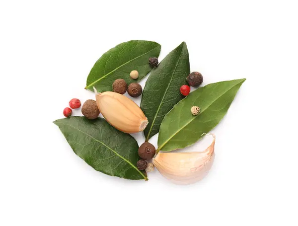 Aromatic Bay Leaves Spices Isolated White Top View — Stock Photo, Image