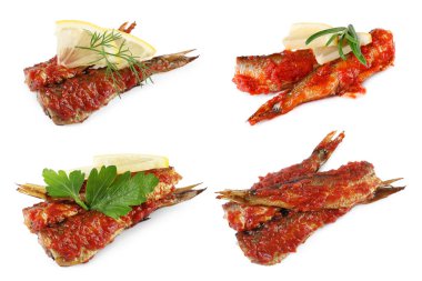 Tütsülenmiş balık ve domates sosuyla kaplanmış.