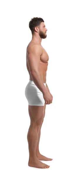 被白色隔离的英俊的肌肉男人 性感的身体 — 图库照片