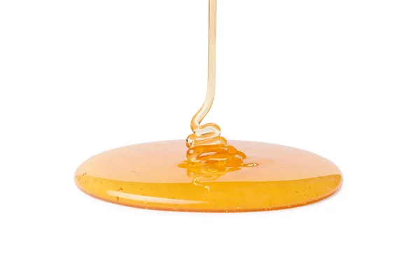 Giet Smakelijke Natuurlijke Honing Geïsoleerd Wit — Stockfoto