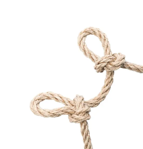 ホワイト トップビューで隔離された結び目を持つ麻ロープ — ストック写真