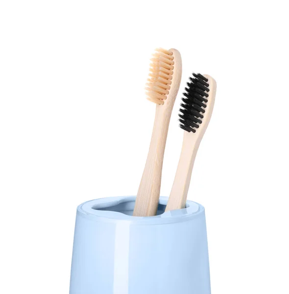 Bamboo Toothbrushes Holder Isolated White — Stock Photo, Image