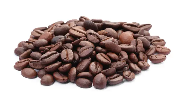 Many Aromatic Roasted Coffee Beans Isolated White — Stock Photo, Image