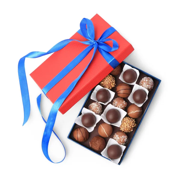 Box Delicious Chocolate Candies Isolated White Top View Royalty Free Stock Photos