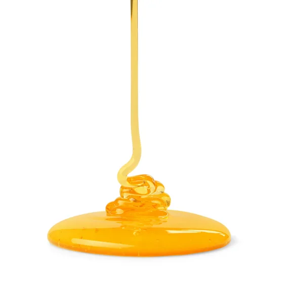 Gießen Schmackhaften Natürlichen Honig Isoliert Auf Weiß — Stockfoto