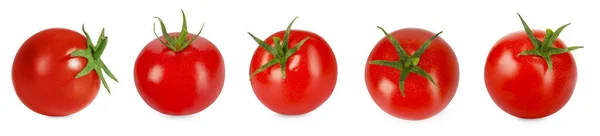 Zestaw Świeżo Dojrzałymi Pomidorami Wiśniowymi Izolowanymi Białym — Zdjęcie stockowe