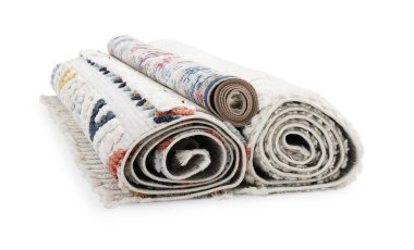 Rolled carpets on white background. Interior element clipart